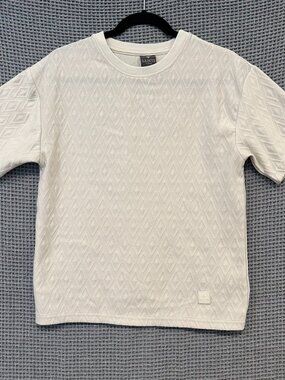 SAINTS STUDIO Textured Knit Geometric Diamond Tee Cream Off-White Size L 14/16